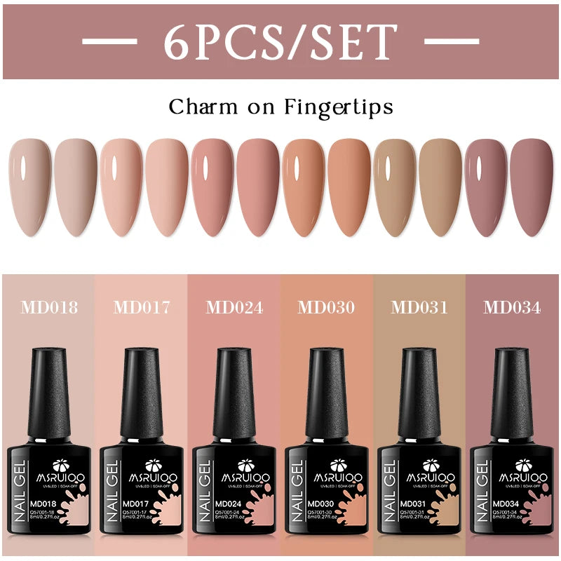 MSRUIOO 6pcs Nude Pink Gel Nail Polish Set Glitter Colorful Semi Permanent UV Gel Kits DIY Nail Art Painting Varnish Manicure