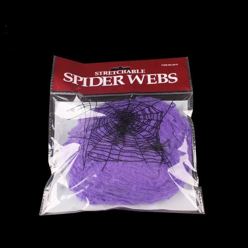 Halloween Decorations Artificial Spider Web Super Stretch Cobwebs with Fake Spiders Scary Party Scene Decor Horror House Props