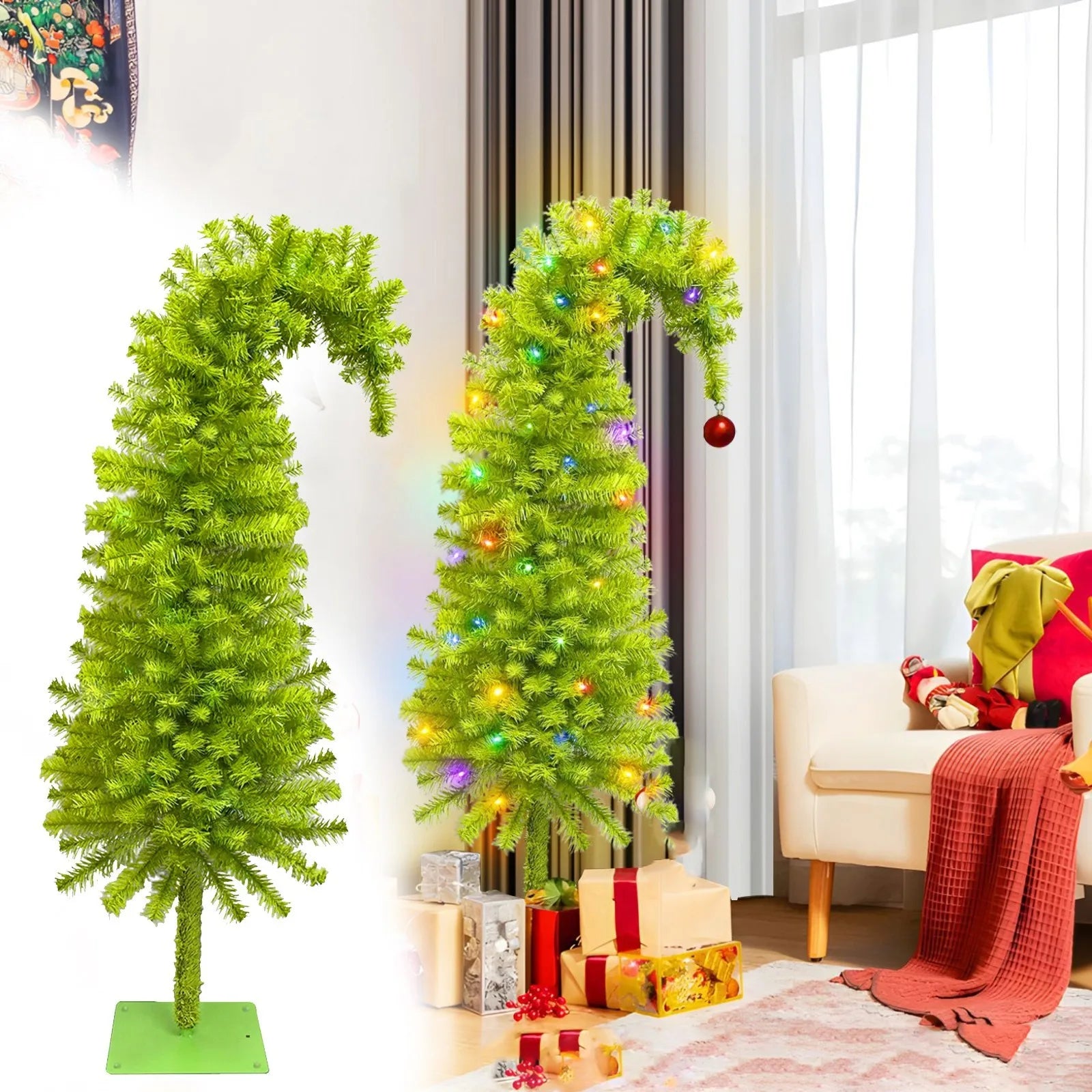 90cm Simulated High Density Tree Holiday Decoration Crooked Tree  Artificial Christmas Tree Shape Family Party Decorations