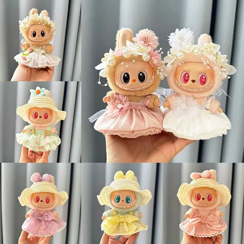 Luxury Plush Wedding Dress Dolls Clothes for Labubu I II Korea Style Fluffy Romantic Wedding Dress Flower Hat Suit for Ladbubu