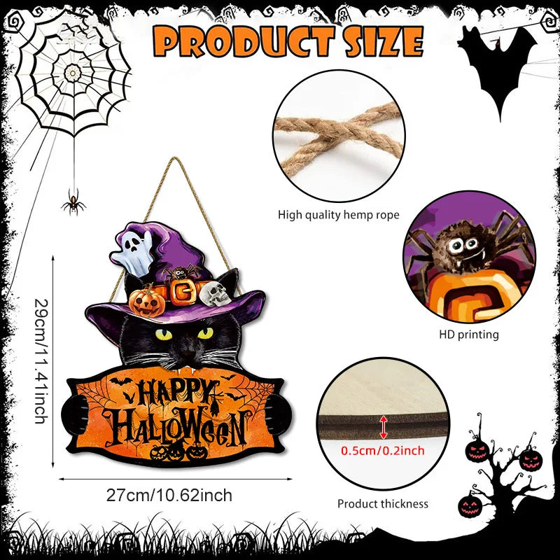 1pcs 2D Halloween Trick-or-Treat Wooden Sign Monster Face Pumpkin Design Rope Hanger Porch Wall or Halloween Garden Party Decora