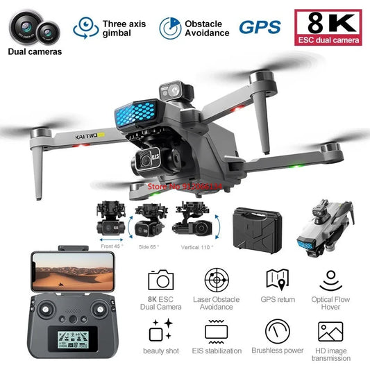 8K ESC 3 Axis Gimbal 360° Obstacle Avoidance WIFI FPV RC Drone 5G Brushless Electric GPS Follow Me Remote Control Quadcopter Toy