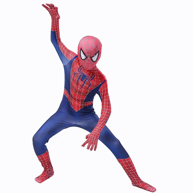 Kids Superhero Spider Costume Spandex Jumpsuit Halloween Cosplay Costumes Bodysuit Kids Head Cover Separation Party Set