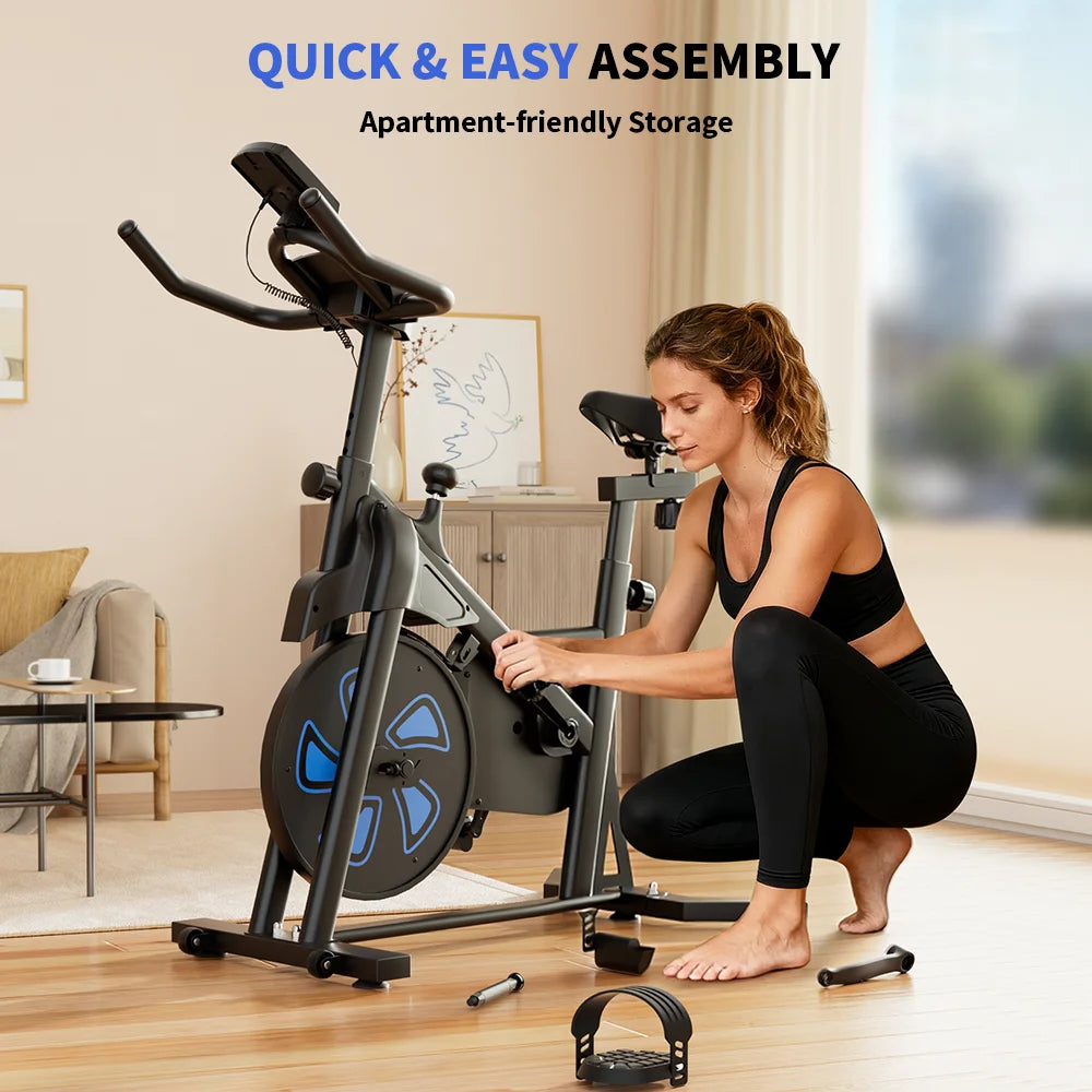 Formill QK116 Indoor Magnetic Spinning Bike, 6KG Flywheel Home Exercise Bike with LCD Display, Adjustable Resistance, Quiet Belt