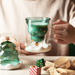Christmas Tree Cup Transparent Double Heat Resistant Creative Couples Mug Snowflake Drinking Glass Children's Gift Coffee Cups