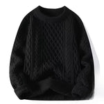 Trendy Knitted Sweater For Men Casual Round Neck Warm Inner Loose-fit Pullover Cozy Soft Supple Fall Winter Fashion