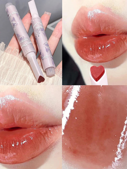 Gege Bear Floral Whisper Moisturizing Mirror Shine Lipstick — Glossy Jelly Finish, Heart-Shaped Bullet, Hydrating Lip Balm