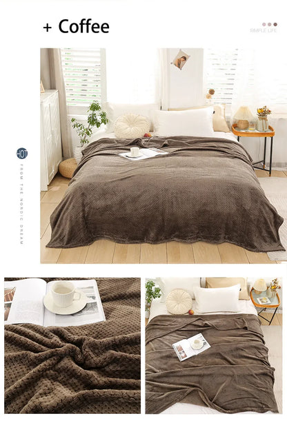 Japan Style Coral Fleece Blankets 300gsm Spring Summer Soft Fluffy Faux Fur Mink Throw Solid Sofa Cover Bedspread Plaid Blankets