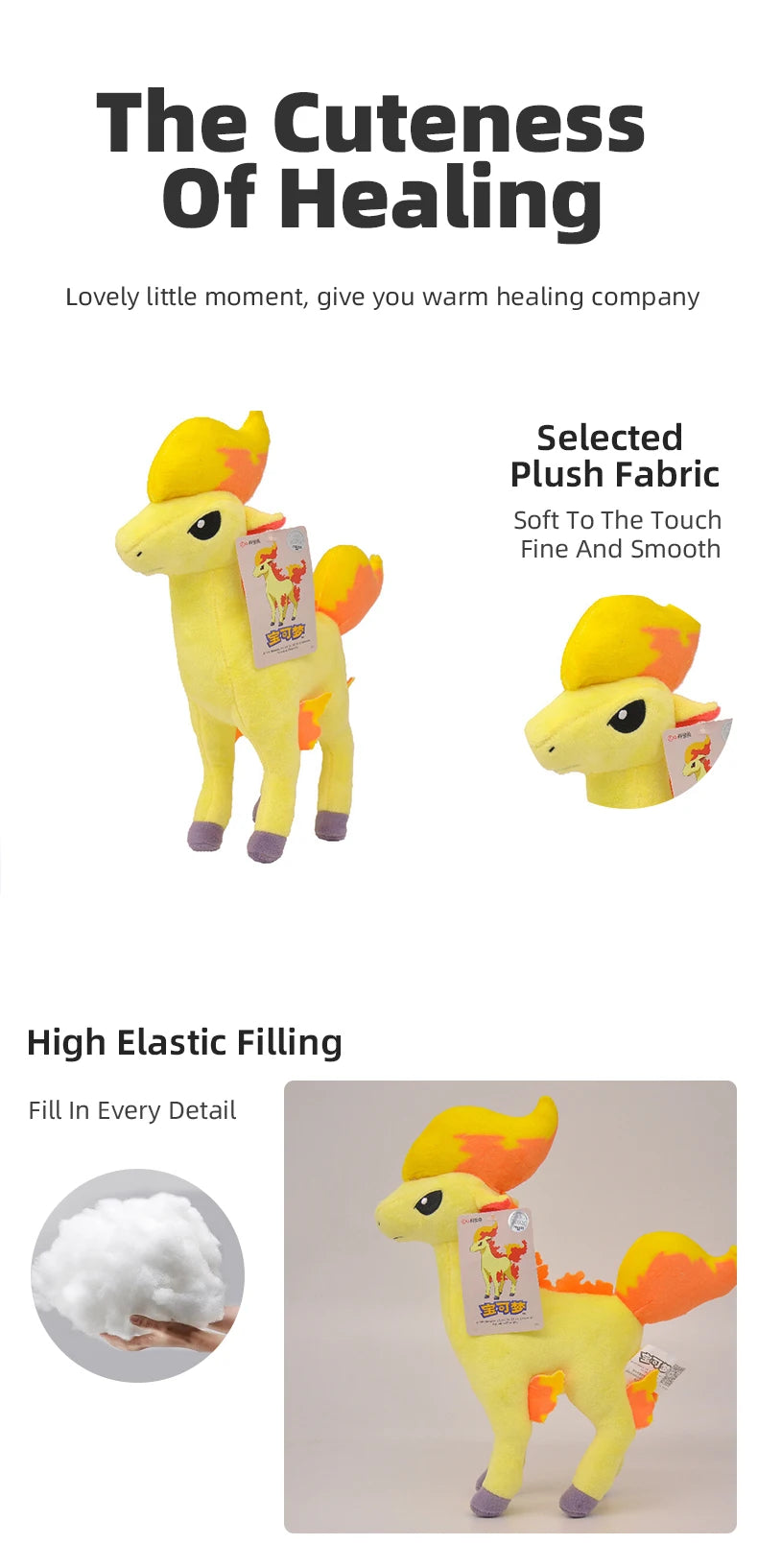 Pokemon Ponyta Stuffed Toys Cartoon&Cute Plush Doll Festival Gifts Throw Pillow Birthday Gift For Kids Friends Boy