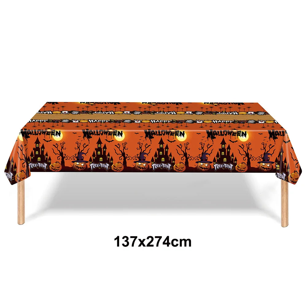 Halloween Disposable Tableware Orange Black Pumpkin Themed Paper Plate Cup Napkin Spooky Themed Decors Halloween Party Supplies