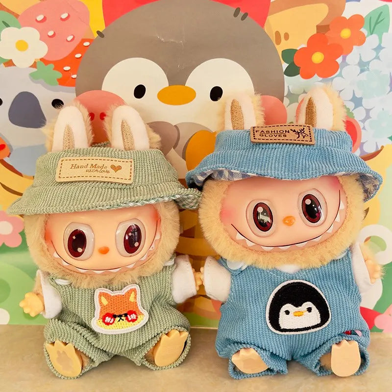 Labubu Doll Fashion Set Cute White Shirt Hat Animal Overalls Doll Clothes Accessory Gift for 17cm Doll