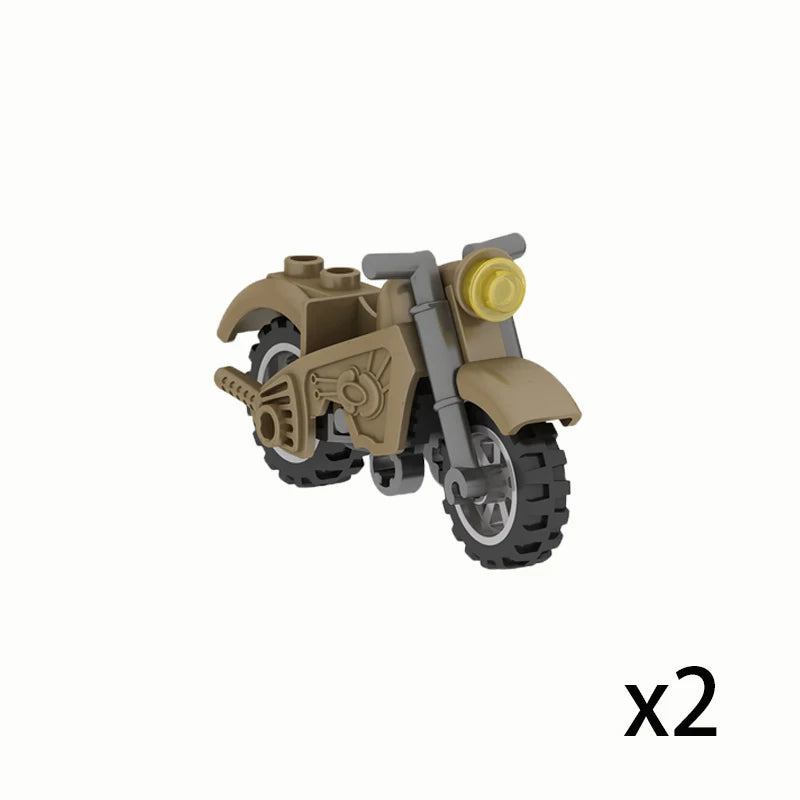 MOC WW2 Military War Weapon Soldier Accessories Building Blocks Roadblock Motorcycle Weapon case container Weapon Bag Brick Toy