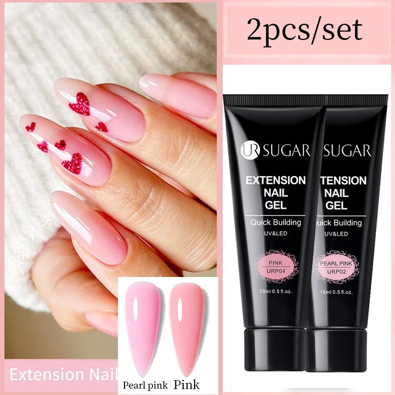 UR SUGAR 15ml Extension Gel Nail Polish Bright Nude White Clear Semi Permanent UV Hard Gel Nails Finger Prolong Gel Varnish Set