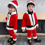 Winter Kids Warm Christmas Party Costume Coat+Pants+Hat+Shoes Covers Boys and Girls Santa Claus Role Play Outfit Xmas Clothing