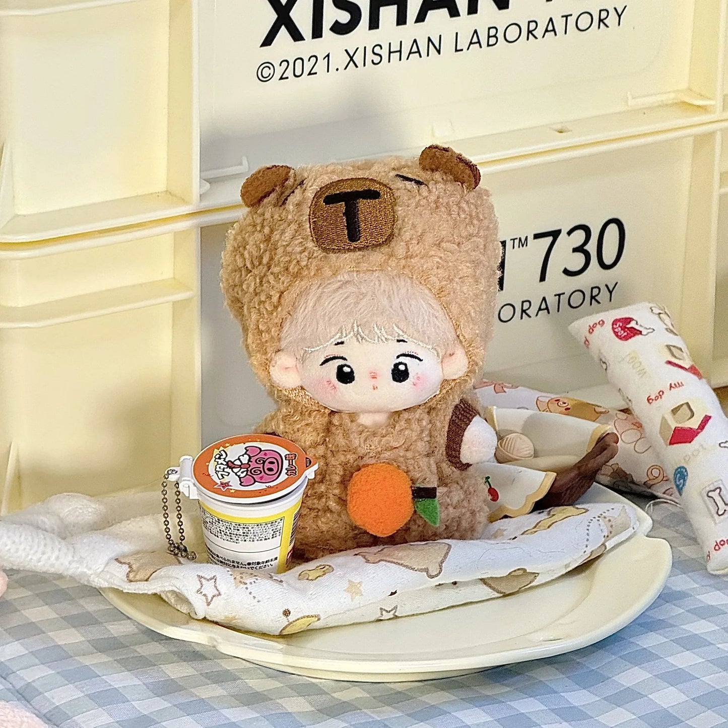 Doll Clothes For 17CM Labubu Capibara Set Jumpsuit Kawaii Headwear Camera 3PCS/Pack Plush Cotton Doll Dress Up Game Decoration