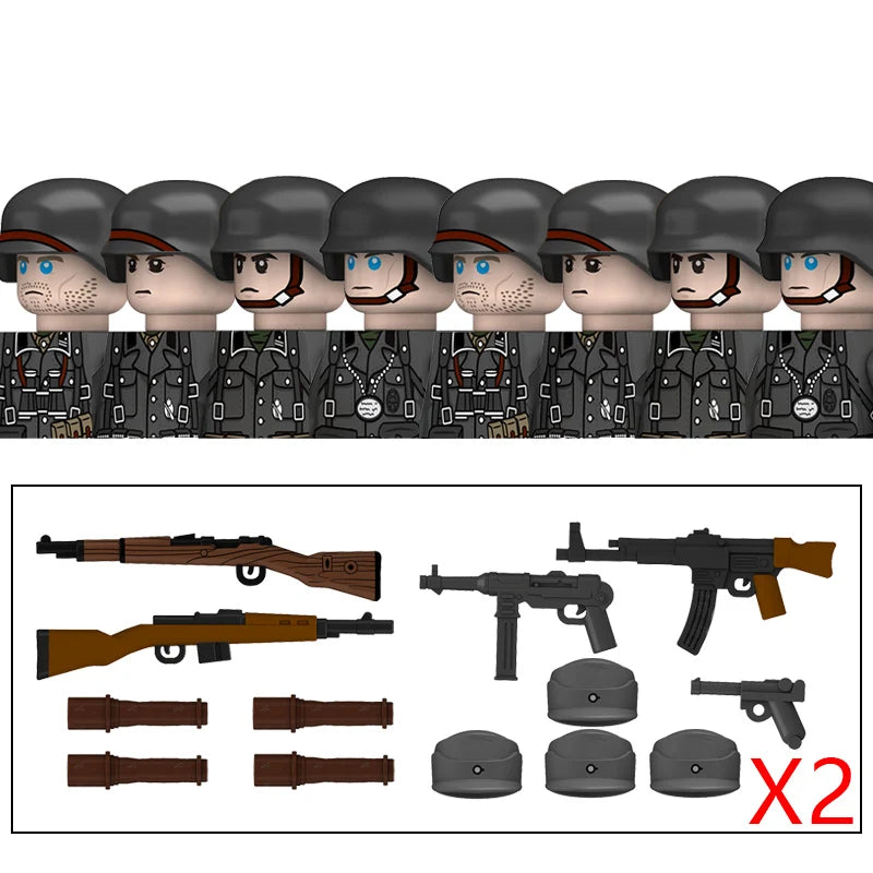 Military WW2 German Navy Armored Troops Building Blocks US 101st Britain Soviet Union Soldiers Infantry Weapons Bricks Toys Kids