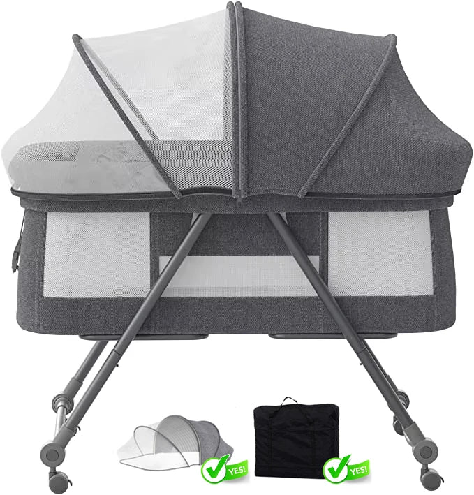 Baby Reisbed met Matras & Stille Wielen – Omvormbare Schommelwieg