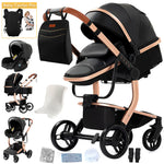 Lightweight Baby Stroller 3 in 1 Stroller PU Leather Stroller for Newborn Baby Car Seat Portable Baby Cart Pram High Landscape