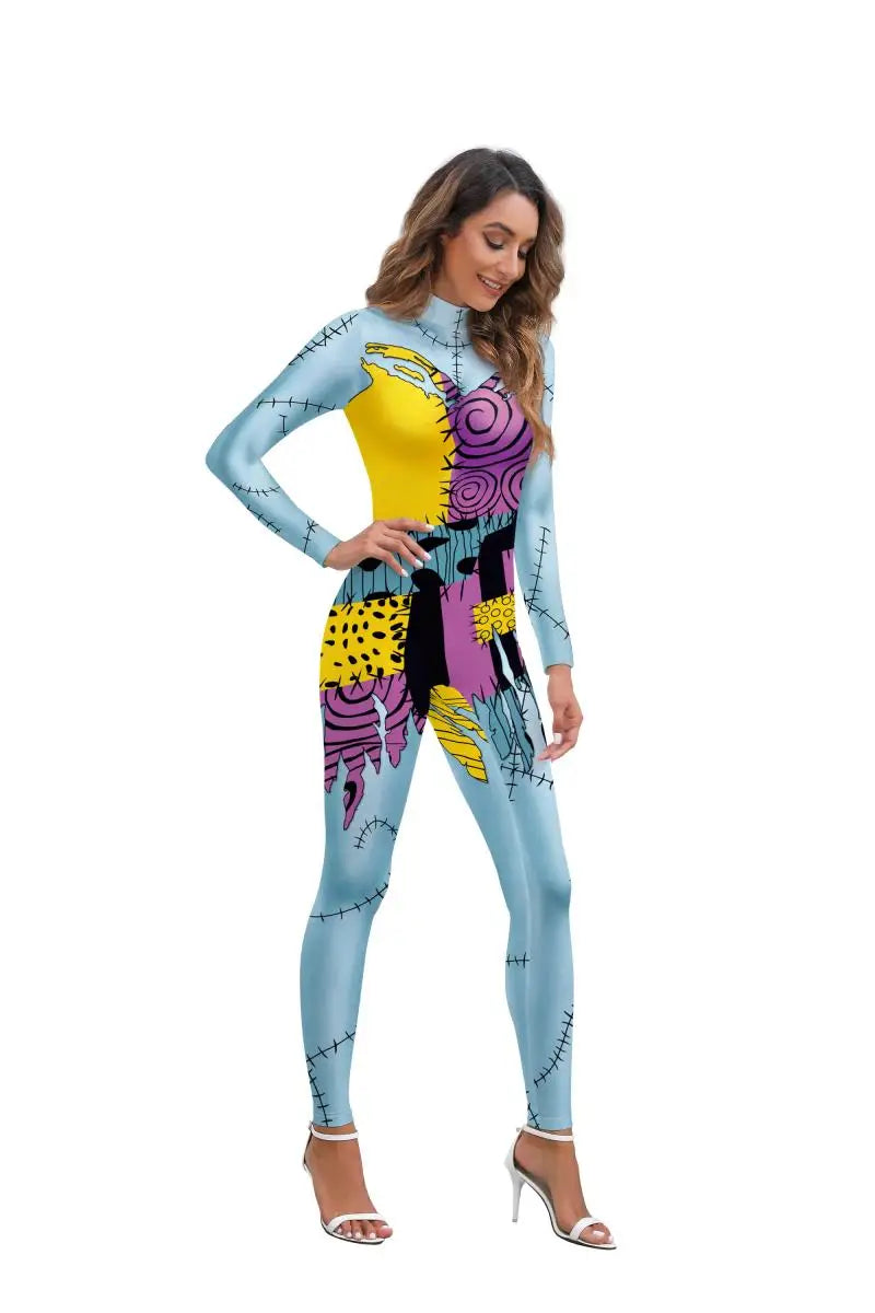Halloween Sally Suit Cosplay Costume Anime Movie Bodysuit Spandex Jumpsuit Party Carnival Leggings Day of The Dead Zentai Set