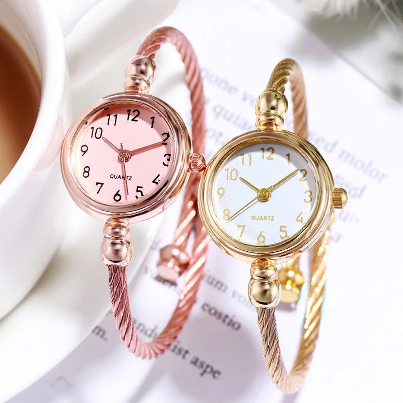YIKAZE Small Gold Bangle Bracelet Luxury Watch Stainless Steel Retro Ladies Quartz Wristwatch Fashion Casual Thin Chain Watches