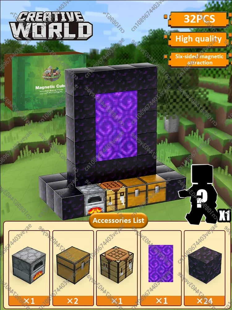 Magnetic Building Blocks Mine World Magnet Cube Set for Boy Girl Kid Age 3+ DIY Model Children STEM Educational Sensory Toy