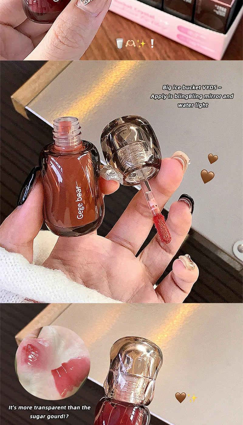 Gege Bear Crystal Gloss Lip Tint — Autumn/Winter Hydrating Formula, Mirror-Gloss Finish, Youthful Plumping Effect
