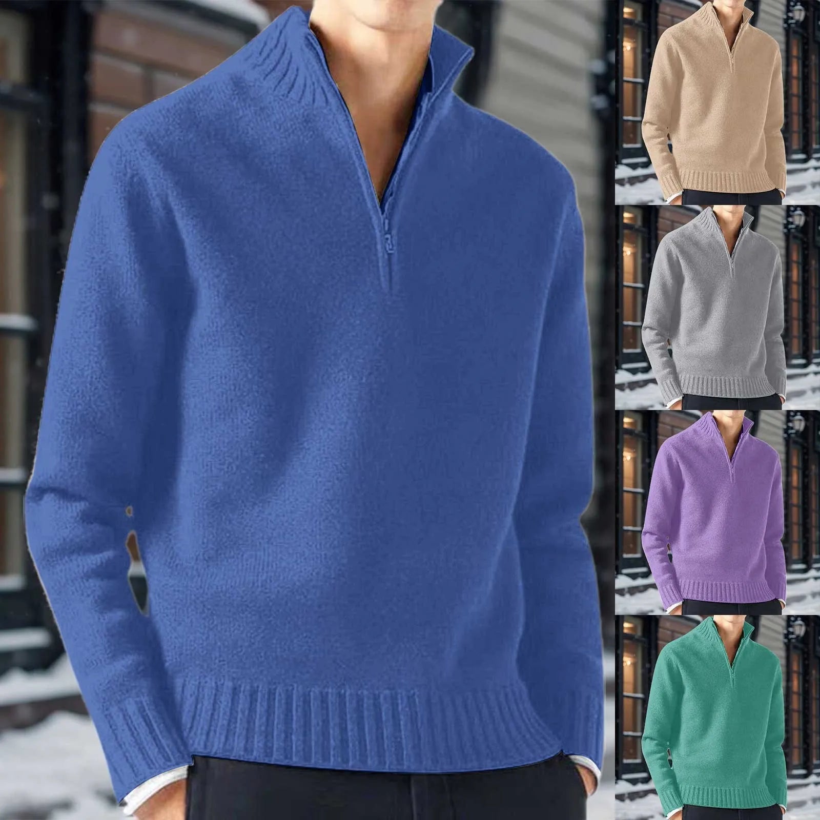 Sweaters For Men Clearance Casual Simple Bottom Sweater Solid Color Warm Knit Half Zip Long Sleeve Sweater Nuevo En SuéTeres