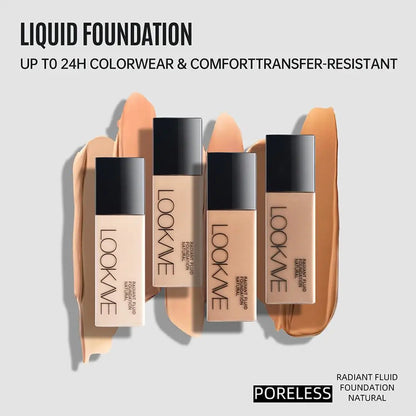 LOOKAVE Liquid Foundation Long Lasting Full Coverage Matte Cream CC Foundation Makeup Concealer Natural Liquid Base Moisturizing