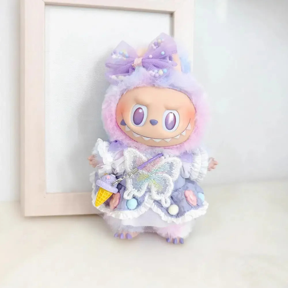 For Ropa labubu v1/v2/v3  pendant baby clothes labubu 3.0 lucky purple bow skirt Outfit Doll Accessories (No dolls)