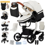 Lightweight Baby Stroller 3 in 1 Stroller PU Leather Stroller for Newborn Baby Car Seat Portable Baby Cart Pram High Landscape