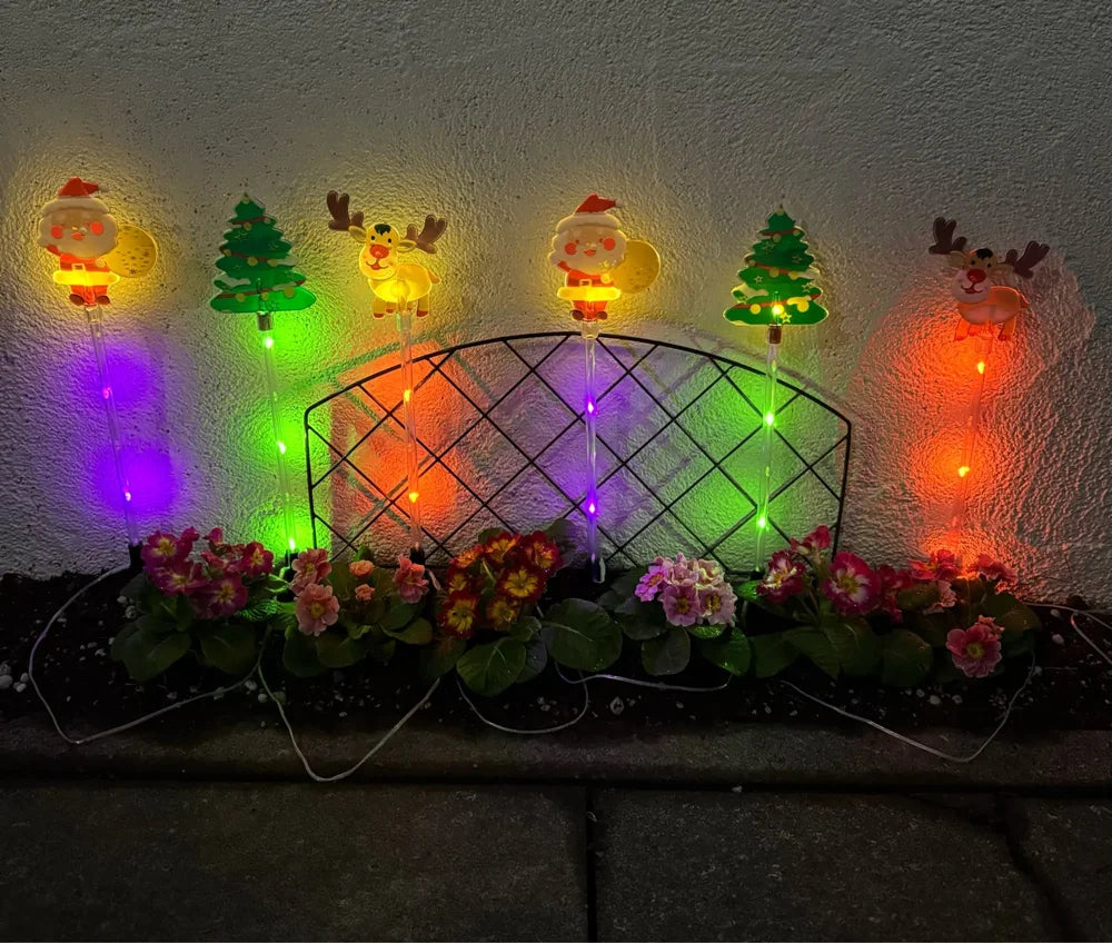 6pcs/set Solar-Powered Christmas Lawn Lights Santa Tree & Reindeer Designs for Outdoor Decor Waterproof Garden Lights Holiday