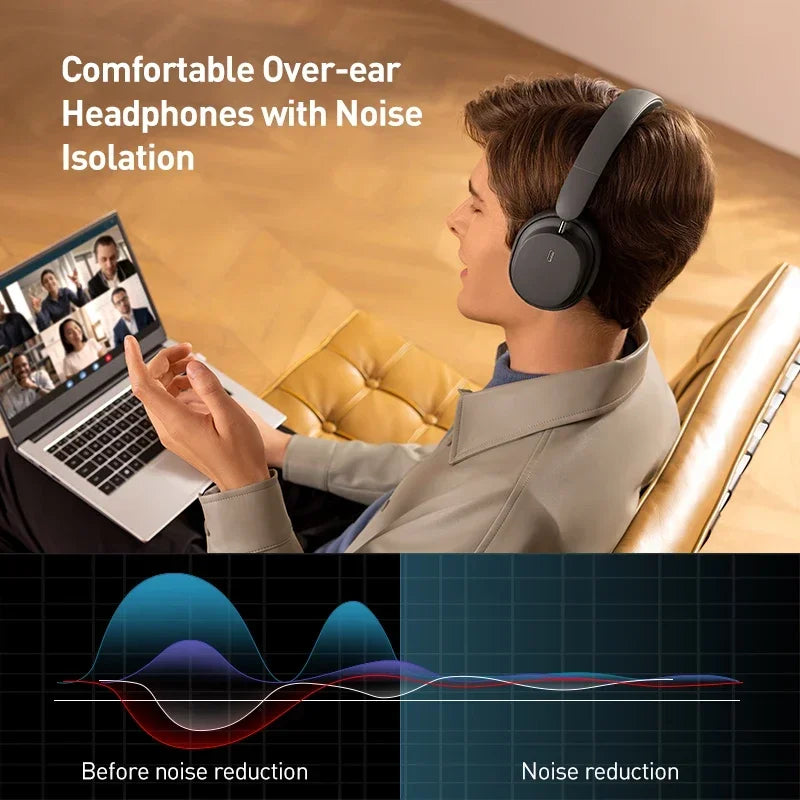 Baseus Wireless Headphones Bluetooth 5.3 HIFI Level Earphone 40mm Driver Foldable Over Ear Headsets 70H Playtime Spatial Audio
