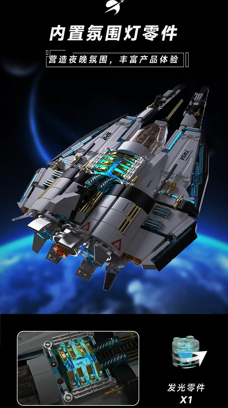 1400pcs Galaxy Starship Building Block Set, Space Wars Starfighter Model Kits with Light, STEM Toy Gift for Kids Adults Boy Girl