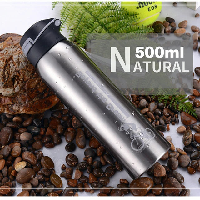 500ML Bicycle Water Bottle Vacuum Stainless Steel Cycling Water Bottle Double Walled Simple Thermo Mug Insulated With Straw