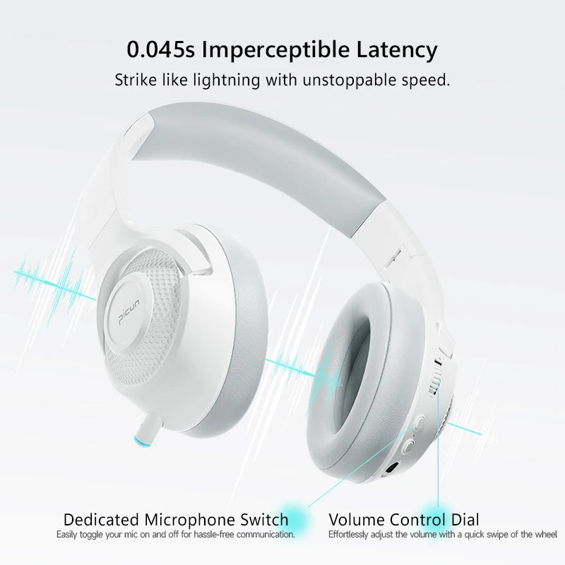 Picun BG 01 Gaming Wireless Headphone Mic OverEar Earphones 0.045s Low Latency Bluetooth 5.3 40mm Driver Wireless Cable Headset