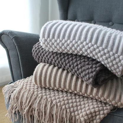Khaki Gift Knitted Blanket with Tassels Chunky Vintage Luxury Farmhouse Throw Bedspread Oversized Blanket Cover Manta Para Sofá