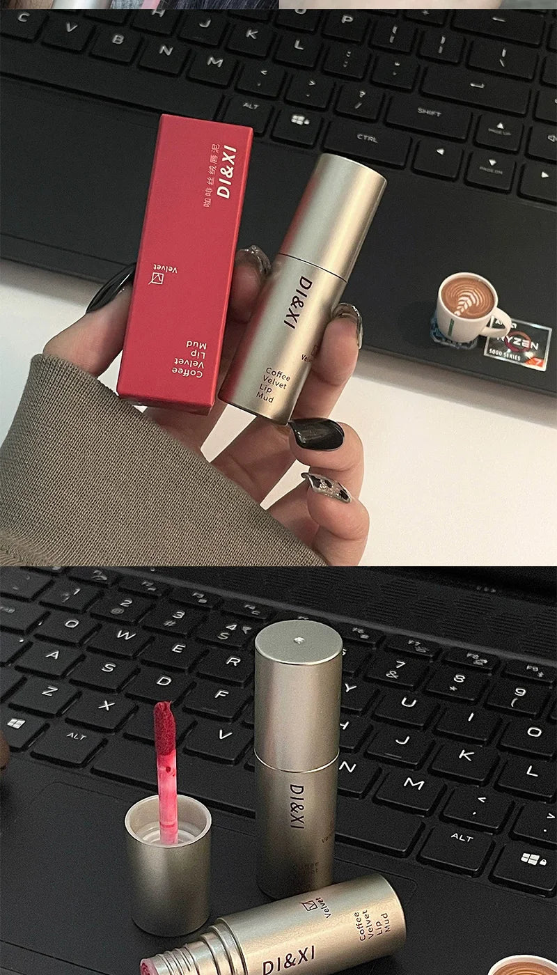 DIXI Mini Silver Tube Matte Lip Glaze — Velvet Finish, Skin-Enhancing, Versatile Low-Saturation Latte Shade
