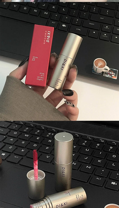 DIXI Mini Silver Tube Matte Lip Glaze — Velvet Finish, Skin-Enhancing, Versatile Low-Saturation Latte Shade