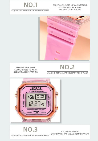 New Fashion Digital Student Transparent Electronic Watch Candy Multicolor LED Women Men Sports Waterproof Watches Clock Gift