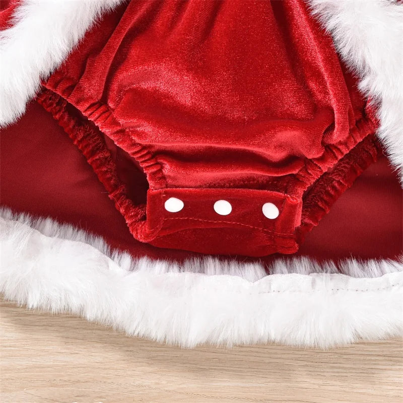 Christmas Party Baby Girls Clothes Cute Princess Velvet Newborn Romper Dress Winter Long Sleeve Santa Jumpsuit Hat Infant Outfit