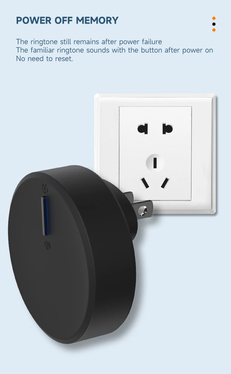 Circular Black Self Powered Wireless Doorbell AC 110v 220v US/EU Plug With 60 Rings Waterproof Long-Distance Kinetic Door Bell