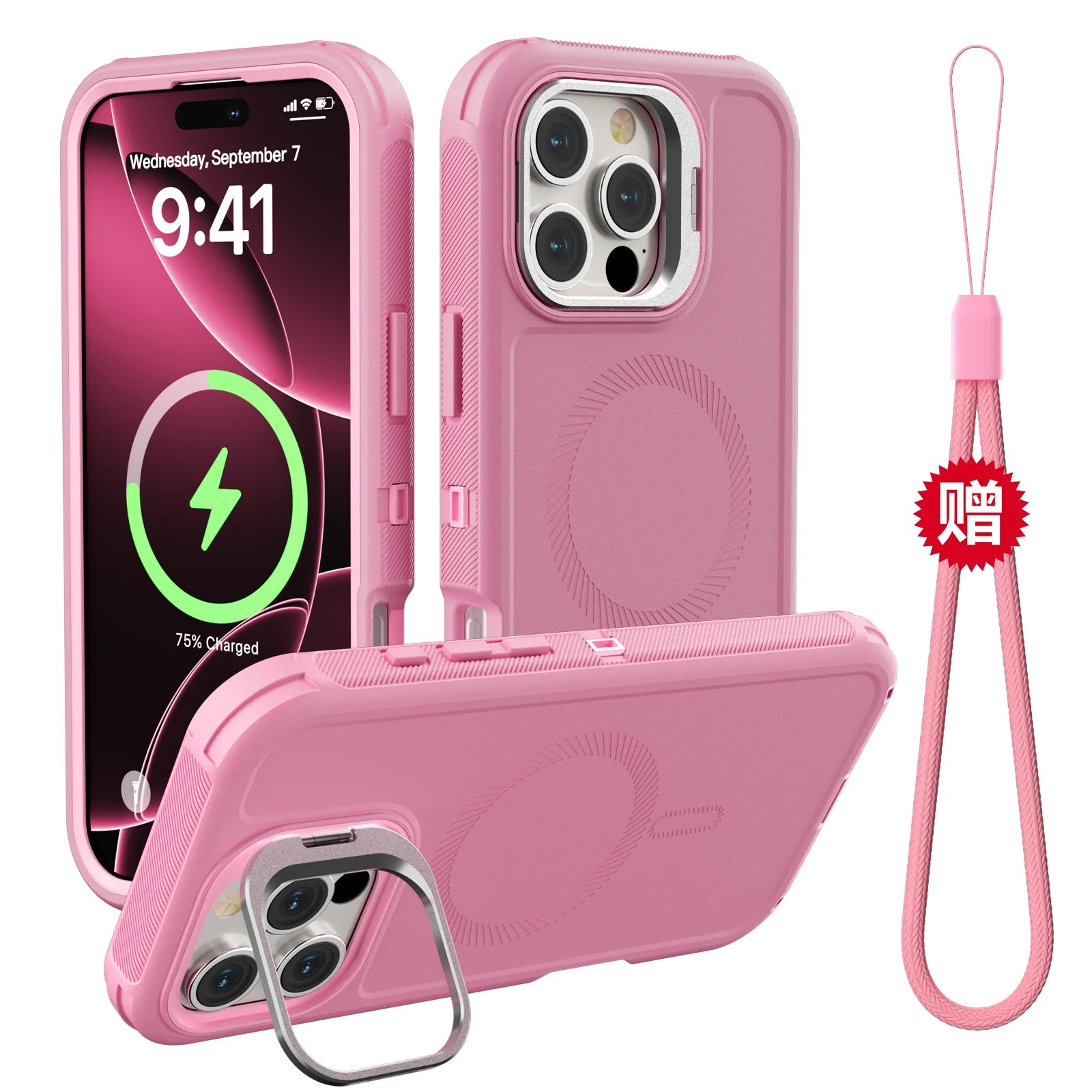 3 IN1 Military Heavy Support Hanging Rope Case For IPhone 16 15 14 Plus 13 Pro Max for MagSafe Magnetic Shockproof Cover