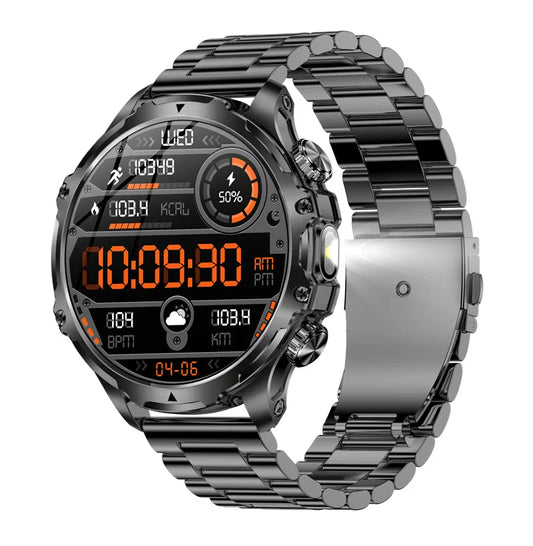 AK75 Smart Watch Flashlight 1.9inch Men Outdoors Sports Fitness Tracker 700mah Large Battery BT Calling LED Light Smartwatch