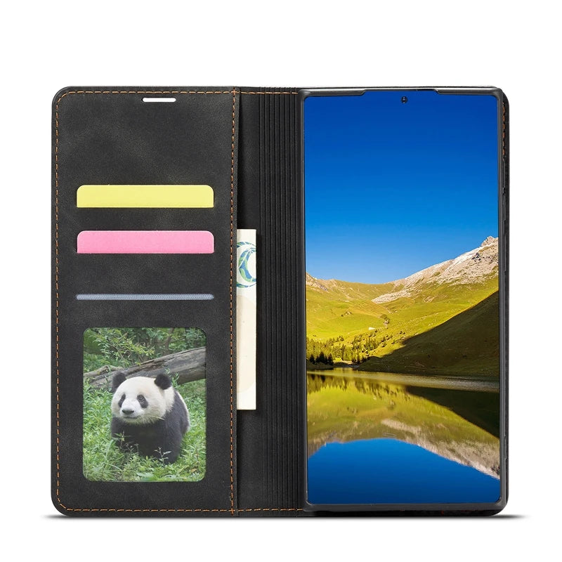 Wallet Skin Friendly Magnetic Flip Card Photo Frame Leather Case For Samsung Galaxy S24 Ultra S24 Plus Waterproof And Dustproof