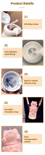 400/500ML Kids Water Bottle Cartoon Dinosaur Thermos Mug Baby Duck Billed Straw 316 Stainless Steel Vacuum Flasks Thermos Bottle