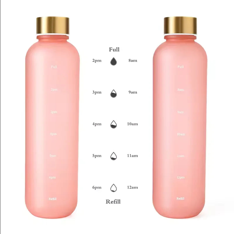 1000ML Bottle With Time Marker Motivational Reusable Fitness Sports Outdoors Travel Cycling Leakproof BPA Free Frosted Bottle