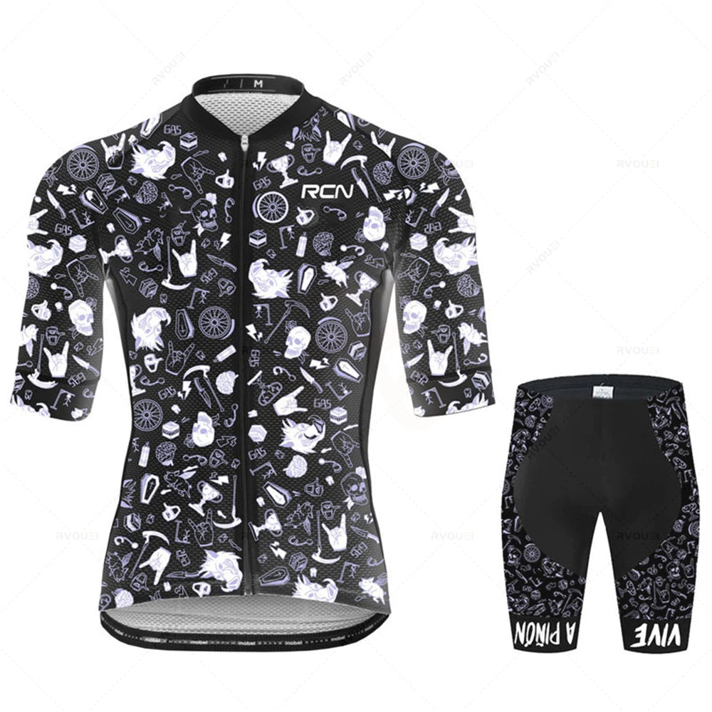 2025 RCN Pro Team Cycling Jersey Set – Men’s Short Sleeve Road Bike & MTB Racing Kit, Breathable Summer Bicycle Clothing with Bib Shorts