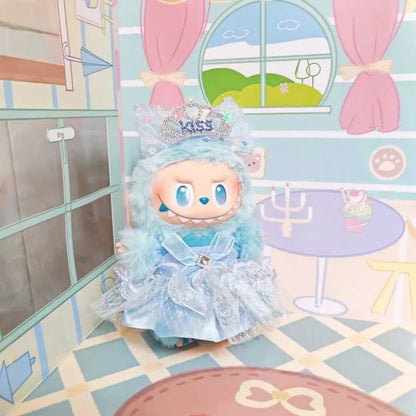 Blue Lolita Princess Skirt Dress For Labubu 3.0 V1/V2 for 20 cm cotton doll dress Outfit  for Ropa Labubu Doll Clothes
