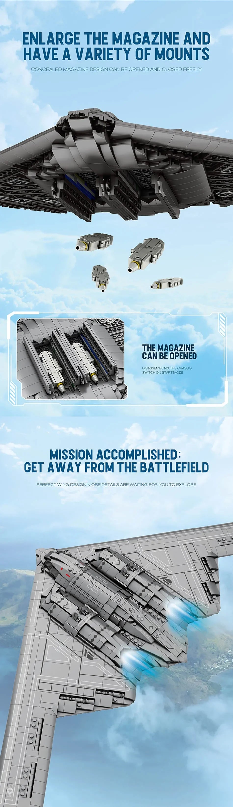 2024 NEW MOC B2 Military Stealth And Strategic Bomber Building Blocks Fighter Model With Missile Bomb Brick Toys for Adult Gifts