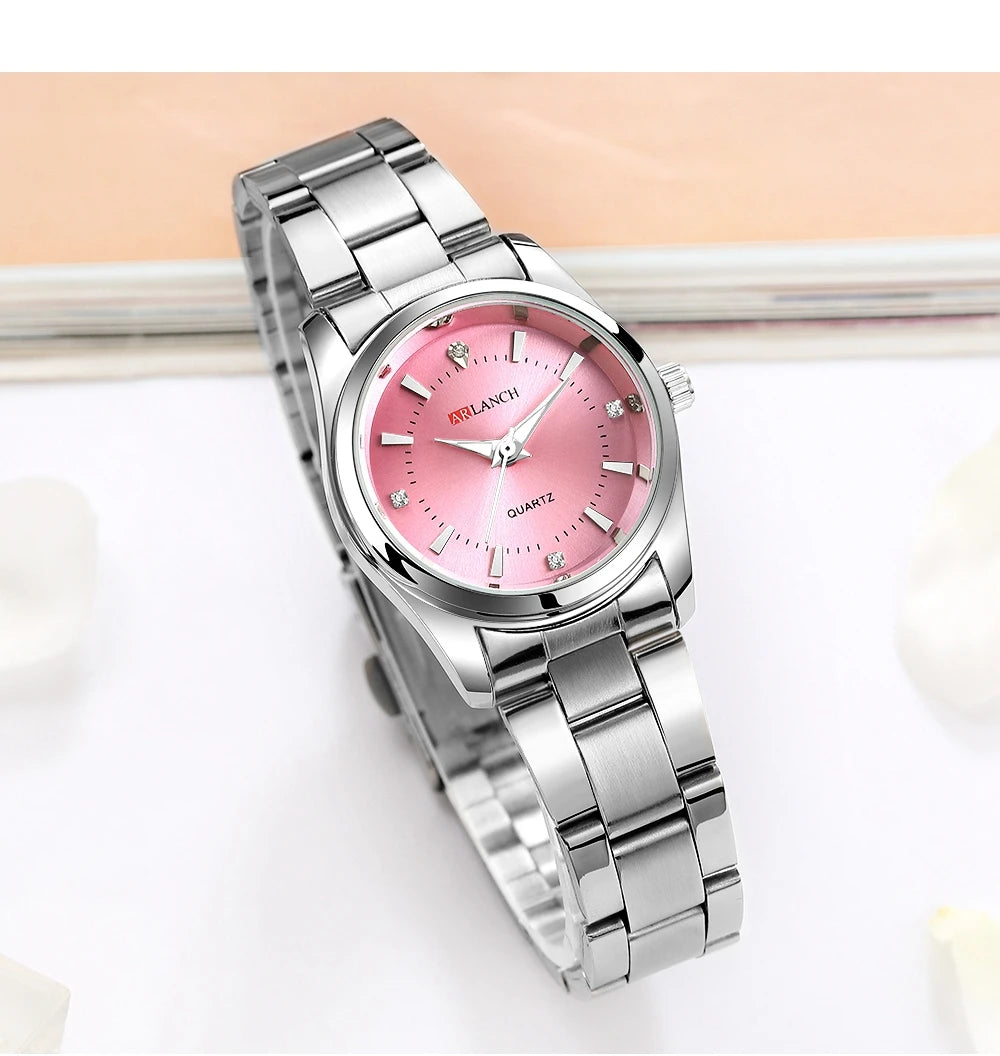 Luxury Women's Watch 29mm Fashionable Stainless Steel Rhinestone Pink Minimalist Girl Clock Outdoor Travel Women Wrist Watches